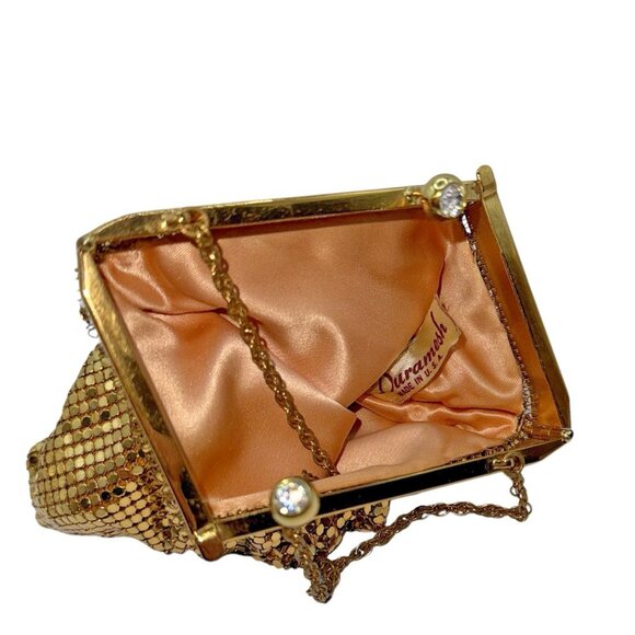 Vtg Gold Mesh Purse Evening Bag Duramesh 50s Hollywood Regency Art Deco USA - Picture 12 of 16